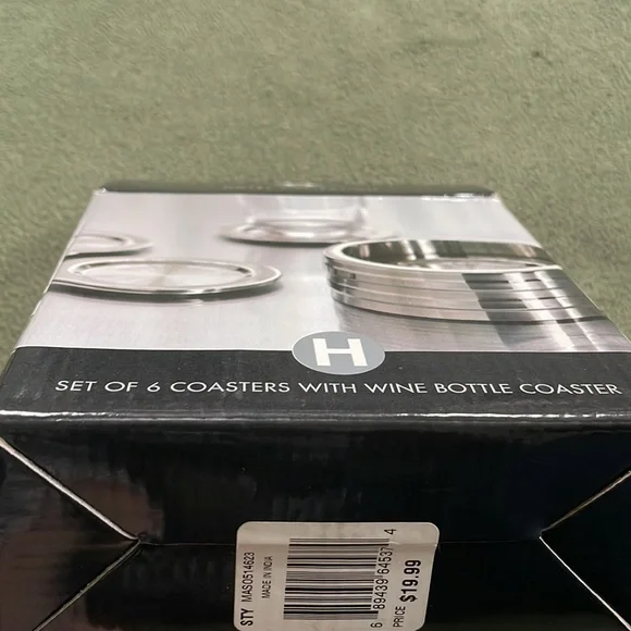 Hotel Collection 6 stainless steel coasters with wine bottle coaster - Picture 4 of 6